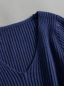 GIGOGOU Women's V-Neck Ribbed Basic Sweater, Fashionable Sexy Slim Fit Casual Top, Suitable For Spring And Autumn - Royal Blue - View 9