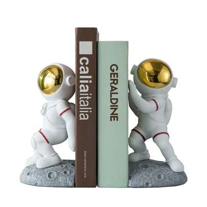 Space Theme Bookends For Shelves, Astronaut Moon Book Ends, Decorative Planet Book Stoppers To Hold Books Heavy Duty