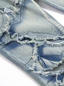 Men's Fashion Button Pocket Frayed Hem Design Denim Jeans - Light Wash - View 4