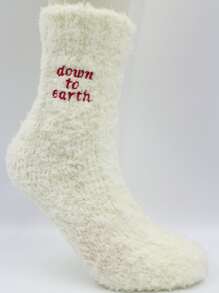 Face Socks 1 Pair Customizable Embroidered Face Pattern Funny Mid-Calf Socks With Personalized Warm Thermal Lined, Coral Fleece Anti-Slip Floor Socks, Customized Text Printed Crew Socks, Suitable For Valentine's Day, Birthday Gifts And Other Occasions, Cozy - Beige - View 5