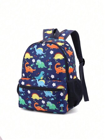 Dinosaur Pattern Backpack, Zip Closure Toddler Kindergarten Backpack, Cute Cartoon Preschool Schoolbag, Shoulder Bag