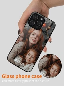 1 pieza Funda de teléfono de vidrio personalizada con foto y nombre compatible con iPhone 15 Pro Max/17 Pro Max/Air/16 Pro Max, S24 Ultra, OnePlus y otros modelos - Negro - Ver 5