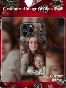 1 pieza Funda de teléfono de vidrio personalizada con foto y nombre compatible con iPhone 15 Pro Max/17 Pro Max/Air/16 Pro Max, S24 Ultra, OnePlus y otros modelos - Negro - Ver 1