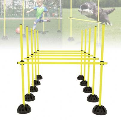 VA-Cerulean Agility Jumping Poles Set Green/Yellow Training Poles Multifunctional Hurdle Set Training For Conditioning Training Jumping Power, Dribbling And Agility 15 Poles - 100cm, 10 X-Stand Feet, 10 Clips