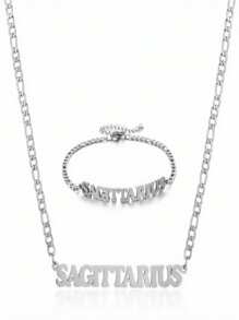 1 Pc Stainless Steel Fashion New Zodiac Letter Pendant Bracelet Jewelry NK Chain Twelve Constellations Birthday Gift For Women Girls And Men , Party ,Christmas Gift,New Year,Mother'S Day - Silver - View 24