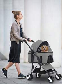 Dog Stroller Pet Cat Premium 3-In-1 Multifunction Jogger Stroller 4 Wheels For Medium Small Dogs Cats Detachable Carrier With Storage Basket Waterproof Lightweight Folding For Travel - 灰色 - 查看 1