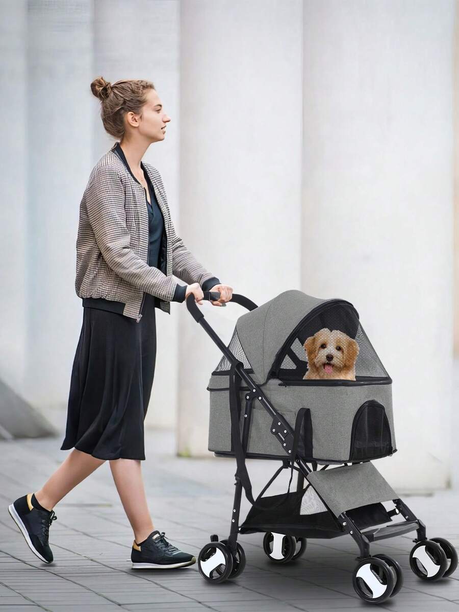 Dog Stroller Pet Cat Premium 3-In-1 Multifunction Jogger Stroller 4 Wheels For Medium Small Dogs Cats Detachable Carrier With Storage Basket Waterproof Lightweight Folding For Travel - 灰色 - 查看 1