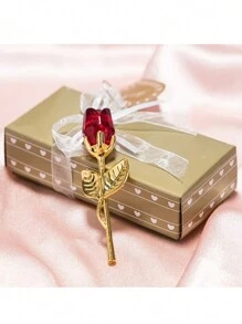 1pc Mini Glass Rose Crystal Flower Artificial Flower Decoration For Office Desktop, Wedding, Party, Valentine's Day Gift (Gift Boxed, Random Gift Box Color) - Multicolor - View 11