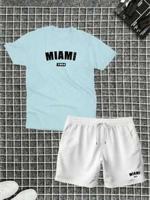 Cotton T-Shirt + Short Tectel Miami Summer Combo Kit - Celeste - Ver 1