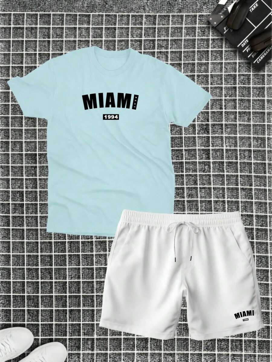 Cotton T-Shirt + Short Tectel Miami Summer Combo Kit - Celeste - Ver 1