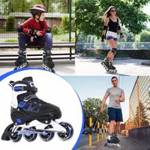 Adult Inline Skates For Men Women, Blades Roller With Carbon Steel Bearings, TPR Brake, 3D Mesh, EVA Lining, PVC Upper | Adjustable Size For Better Fit For Skating Enthusiasts - Màu xanh lam - Xem 7