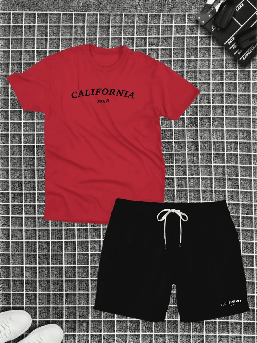Cotton T-Shirt + Short Tectel California 1998 Summer Combo Kit - Đỏ - Xem 1