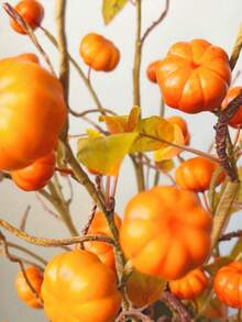 4 Pcs Fall Pumpkin Branch Artificial Berry Pumpkin Branch Autumn Floral Plant For Thanksgiving Wedding Home DIY Decor Flower Arrangement - 橘色 - 查看 4