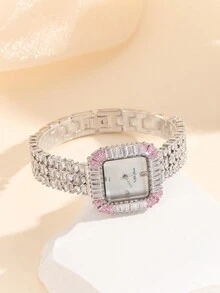 1 Đồng hồ đeo tay thạch anh vuông thời trang dành cho nữ bằng kim loại đồng tông màu bạc, thích hợp sử dụng hàng ngày - Bạc - Xem 5