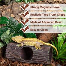 REPTI ZOO REPTIZOO Magnetic Reptile Hide Cave Resin Hollow Tree Trunk Hideout, Gecko Hide With Strong Magnetic Reptile Climbing Toy Reptile Tank Accessories For Crested Gecko,Lizard, Terrarium Decor - Brown - View 6