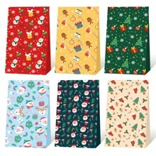 6/12pcs Random Polychrome Style Christmas Gift Bag Paper Candy Food Packaging Gift Bag For Christmas Party Decoration Supplies