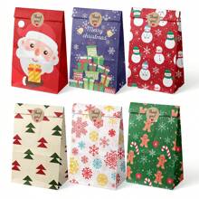 6/12pcs Random Polychrome Style Christmas Gift Bag Paper Candy Food Packaging Gift Bag For Christmas Party Decoration Supplies