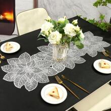 1pc Christmas Flower Pattern PVC Placemats, Gold Foil Waterproof Heat-Resistant Dining Table Mat For Home/Restaurant - Table Runner - View 3