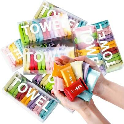 7/14pcs Compressed Disposable Towel, Travel Portable Cleansing Towel, Thickened Dry & Wet Use Travel Essentials, Travel Accessories, Compact Portable For Honeymoon Use, Travel & Vacation Essentials, Expands To Approx. 24cm*30cm When Wet, Suitable For Outdoor Camping & Hiking