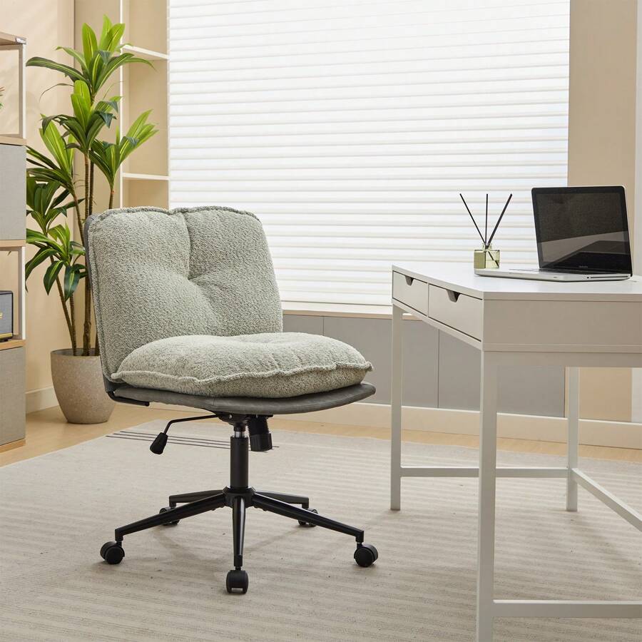 Oversize Seat Cirss Cross Chair With Wheels, Elegant Design Computer Chair, Adjustable Height 360° Rolling Swivel Home Office Chair For Small Space, Dressing Room, Living Room - Xám - Xem 1