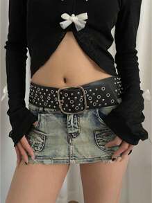 1pc Women's Vintage PU Leather Wide Belt With Rivet Decoration, Versatile Halloween Summer, School Fall, Autumn, Halloween