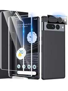 [2+1 适用于 Pixel 7 Pro] 2 件屏幕保护膜（TPU）+ 1 件相机镜头保护膜，适用于 Pixel 6 Pro/8 Pro/7a/7/8a/6a 屏幕保护膜，自修复，[非玻璃] - 3in1 - 查看 2