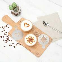 4pcs Reusable Stainless Steel Coffee Decorative Stencils, Latte Art Template For Cappuccino, Cafe, Cake, Tiramisu Back To School - Silver - View 5