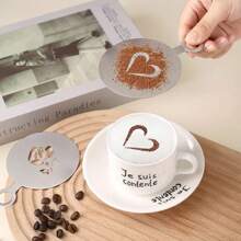 4pcs Reusable Stainless Steel Coffee Decorative Stencils, Latte Art Template For Cappuccino, Cafe, Cake, Tiramisu Back To School - Silver - View 4