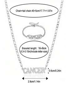 1 Pc Stainless Steel Fashion New Zodiac Letter Pendant Bracelet Jewelry NK Chain Twelve Constellations Birthday Gift For Women Girls And Men , Party ,Christmas Gift,New Year,Mother'S Day - Silver - View 3