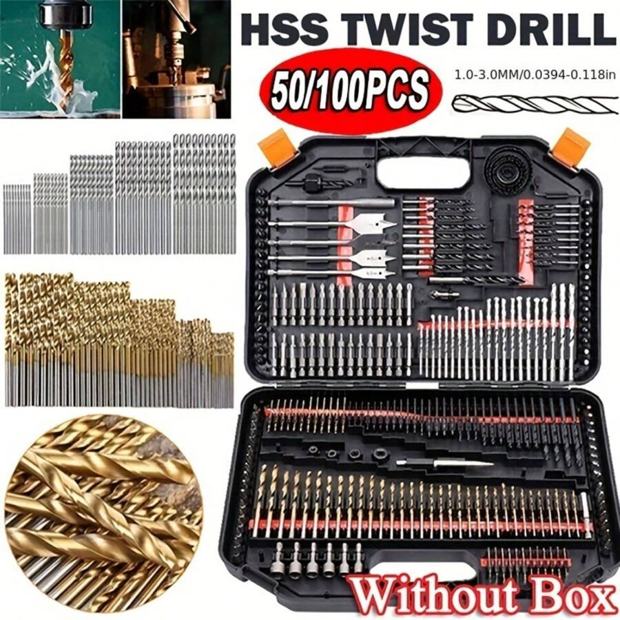 50 PCS Titanium Coated HSS High Speed Steel Drill Bit Set - Power Tool Accessories,Tool Accessories - Vàng - Xem 1