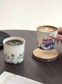 1 件莲花图案陶瓷咖啡杯，红茶杯，家庭/客厅陶瓷茶杯，拿铁咖啡杯返校 - 彩色 - 查看 3