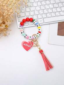 1 chiếc vòng tay trái tim Acrylic mới, móc khóa chữ "Mei Mei", móc khóa hạt tua rua tự làm cho nam và nữ - Móc khóa tình yêu acrylic - Xem 18