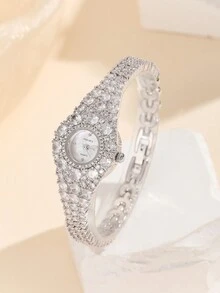 1 件女士银色铜合金防水石英圆形手表适合日常装饰 - 銀色 - 查看 3