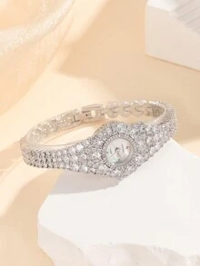 1 件女士银色铜合金防水石英圆形手表适合日常装饰 - 銀色 - 查看 4