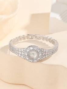 1 件女士银色铜合金防水石英圆形手表适合日常装饰 - 銀色 - 查看 2