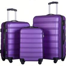 3 Piece Luggage Set Hardside Spinner Suitcase With TSA Lock 20" 24" 28" Available - 紫色+ABS - 查看 1