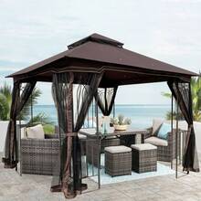10x10 Outdoor Patio Gazebo Canopy Tent With Ventilated Double Roof And Mosquito Net(Detachable Mesh Screen On All Sides),Suitable For Lawn, Garden, Backyard And Deck,Brown Top - Brown - View 7