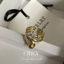 CIREY 18K Multilayer Zirconia Ball Ring, Chic Design Statement Ring Gift For Women - Lava Pearls - View 6