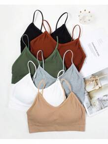 3 Pcs Padded Bralettes For Women Wireless Cami Bras Tank Top Sport Bras Comfort Seamless V Neck With Removable Pads For Girls Laddies Everyday Camisole Basic Bra - 黑色,灰色,卡其色 - 查看 6