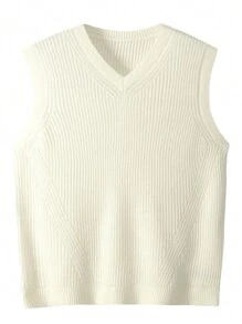 Men's V-Neck Knitted Sweater Without Sleeve Head Knitted Sweater Tank Top DXL - White - View 1