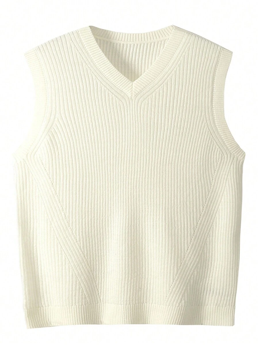 Men's V-Neck Knitted Sweater Without Sleeve Head Knitted Sweater Tank Top DXL - White - View 1