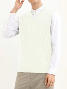 Men's V-Neck Knitted Sweater Without Sleeve Head Knitted Sweater Tank Top DXL - White - View 6