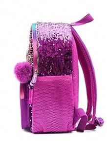 13英寸亮片人魚可愛幼稚園背包小童學齡前學校書包明亮的彩色區塊設計,耐用實用的材料,適合學校、露營、生日禮物、鉛筆袋背包 - 紫羅蘭色 - 查看 6