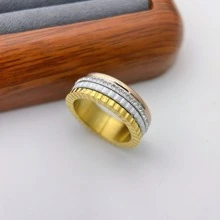 一枚金色经典四环多色水钻镶嵌女士戒指，街头风格，优质珠宝，百搭圆形戒指，节日礼物，批发 - 金色 - 查看 18