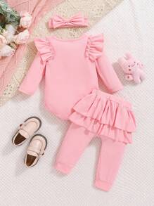 New Autumn And Winter Baby Girls Baby Outing Wear Bow Cap Sleeve Long Sleeve Bodysuit + Cute Pants Skirt Three-Piece Set