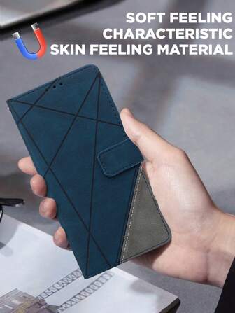 GLANDOTU Étui de téléphone portable en PU avec motif patchwork triangulaire, base pliante style portefeuille et fermeture magnétique. Convient à plusieurs marques et modèles de téléphones portables