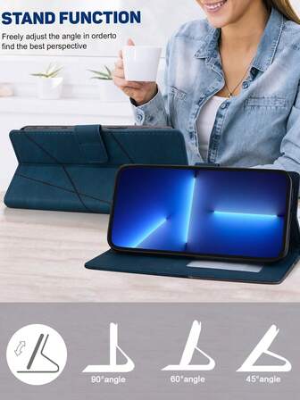 GLANDOTU Triangular Patchwork Pattern PU Leather Mobile Phone Case With Wallet-Style Folding Base Magnetic Closure Design Suitable For Multiple Mobile Phone Brands And Models Waterproof Shockproof Anti-Fall Scratch Resistant Full Cover