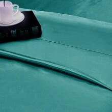 Satin Bed Sheets 10 Colors Faux Silk Shet Set Cooling Soft Sheet With Deep Pocket Fitted Sheet Pillow Cover - 綠松石 - 查看 5