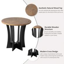 COZAYH Farmhouse Round End Table With Criss-Cross Wood Legs, Rustic French Country Side Table For Dinning Or Living Room, Modern, Black, Natural Wood - 自然色&黑色 - 查看 4