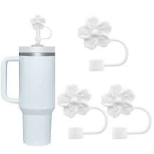 3 件套杯盖和吸管套装，3 件可爱花形吸管盖适用于 30 盎司和 40 盎司玻璃杯，硅胶吸管盖适用于家庭和派对装饰 - 彩色 - 查看 7